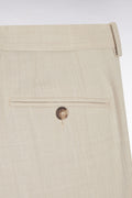 Pantalon à taille élastiquée en laine et coton stretch mélangés beige