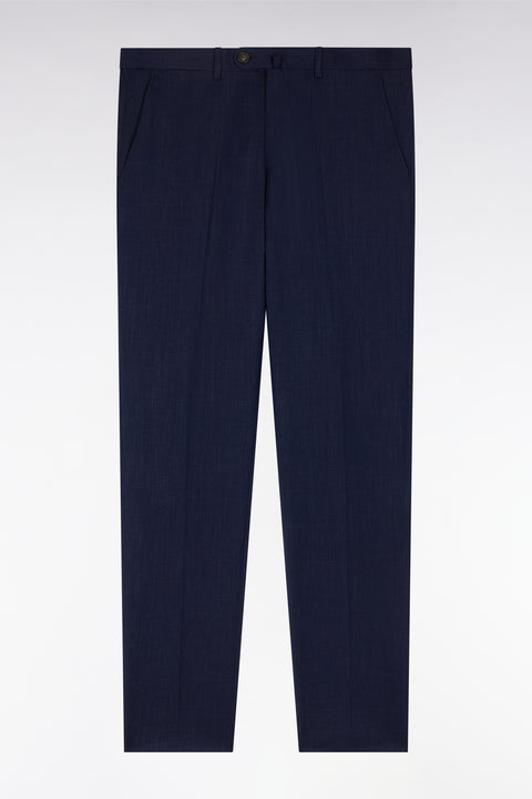Elasticated trousers in navy stretch wool and cotton blend - Image 1