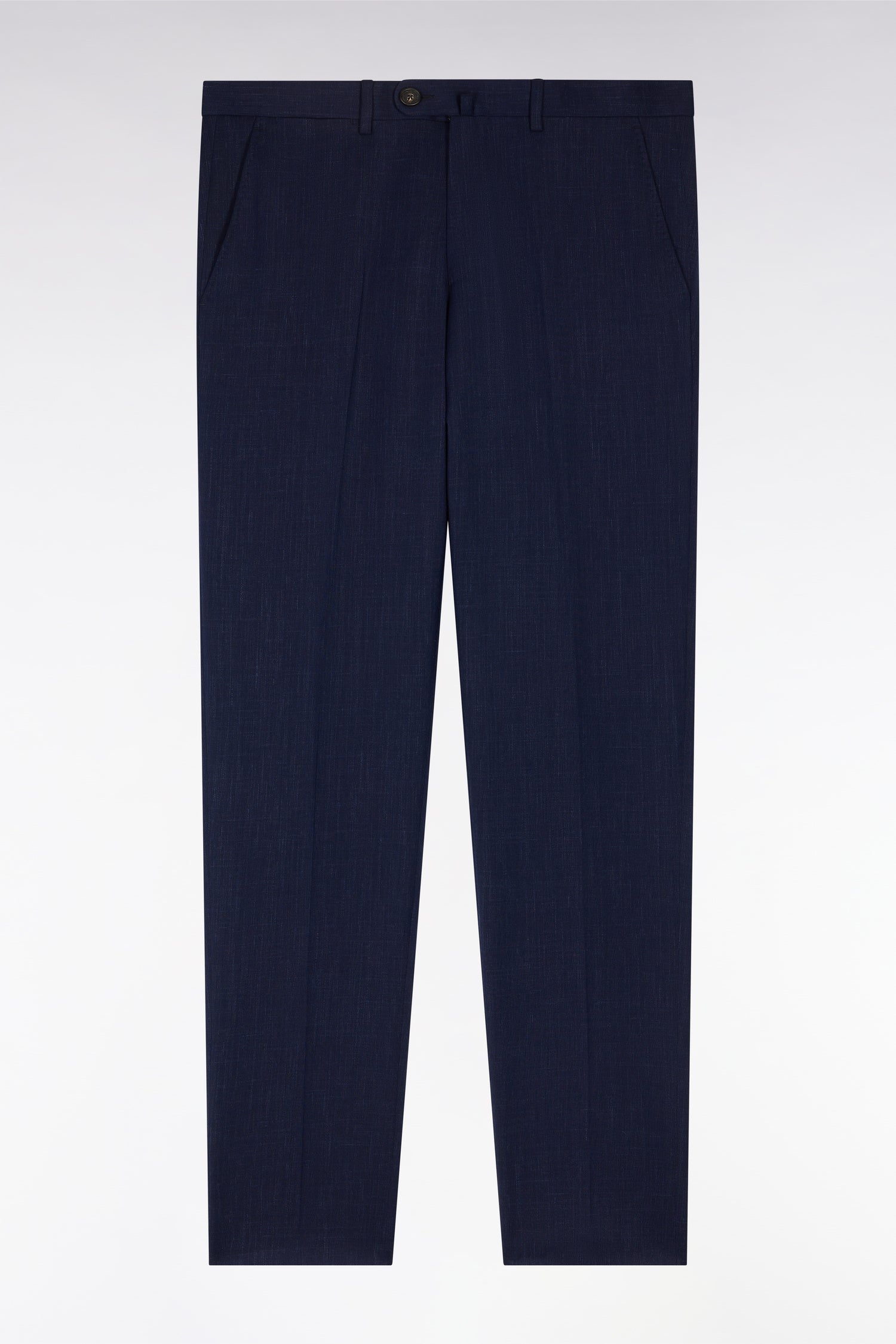 Pantalon à taille élastiquée en laine et coton stretch mélangés marine