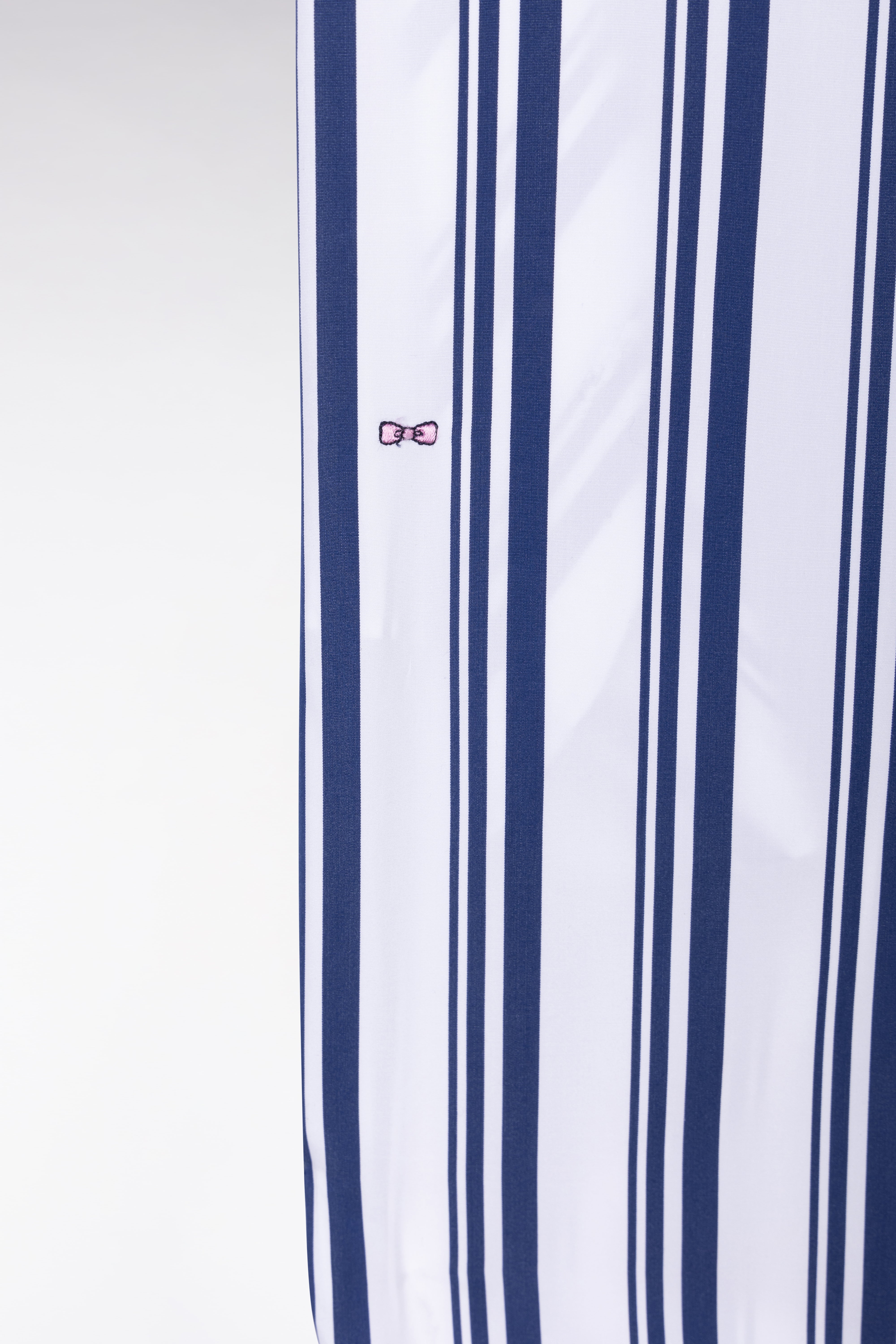 Kleid Hemd gestreift aus Baumwolle Marineblau und Weiß lockere Passform