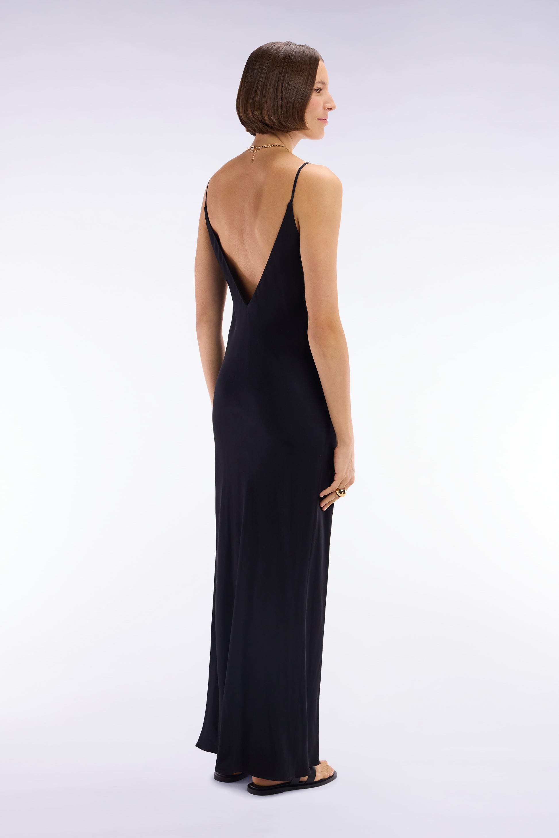 Slip dress en viscose noire coupe droite
