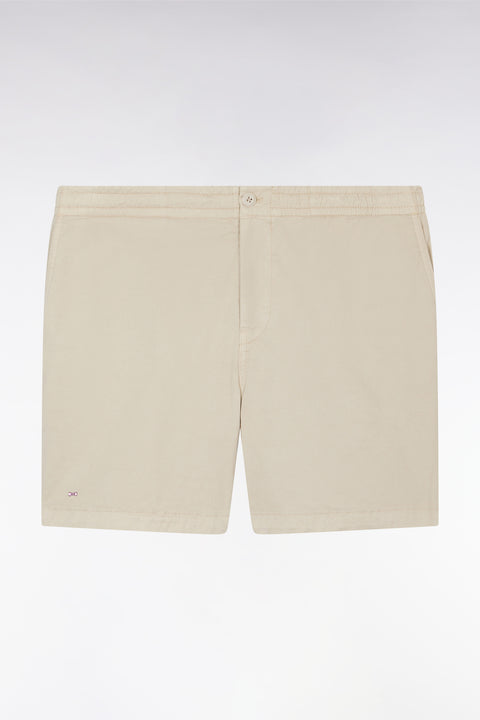 Short à taille élastique en coton stretch uni beige - Image 2