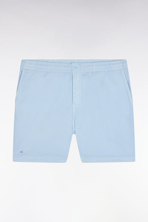 Short à taille élastique en coton stretch uni ciel - Image 2