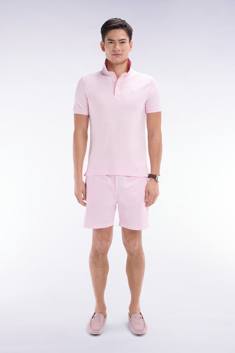 Elastic waist shorts in plain pink stretch cotton - Image 1
