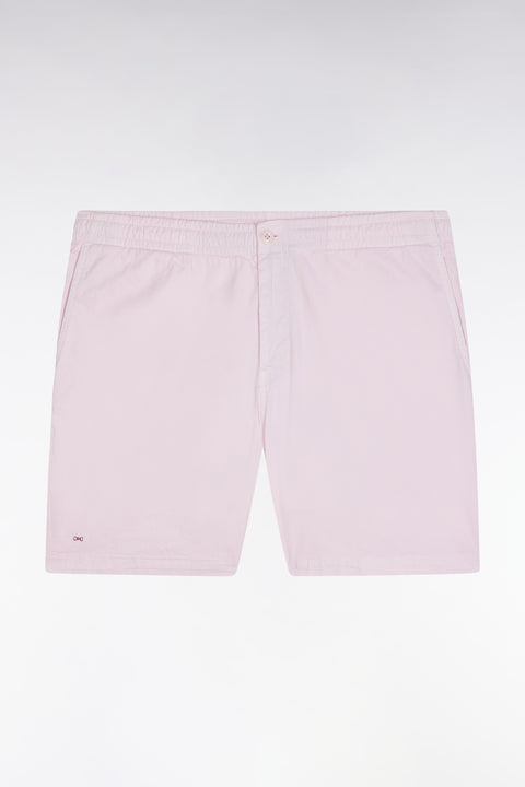 Elastic waist shorts in plain pink stretch cotton - Image 2