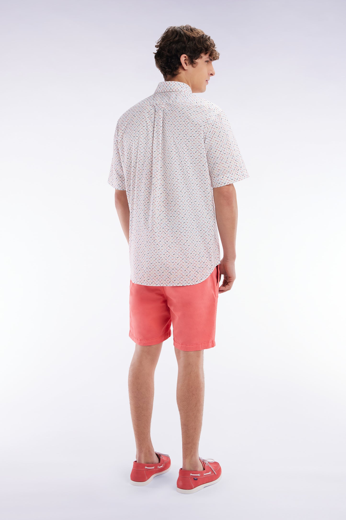 Elastic waist shorts in plain salmon pink stretch cotton