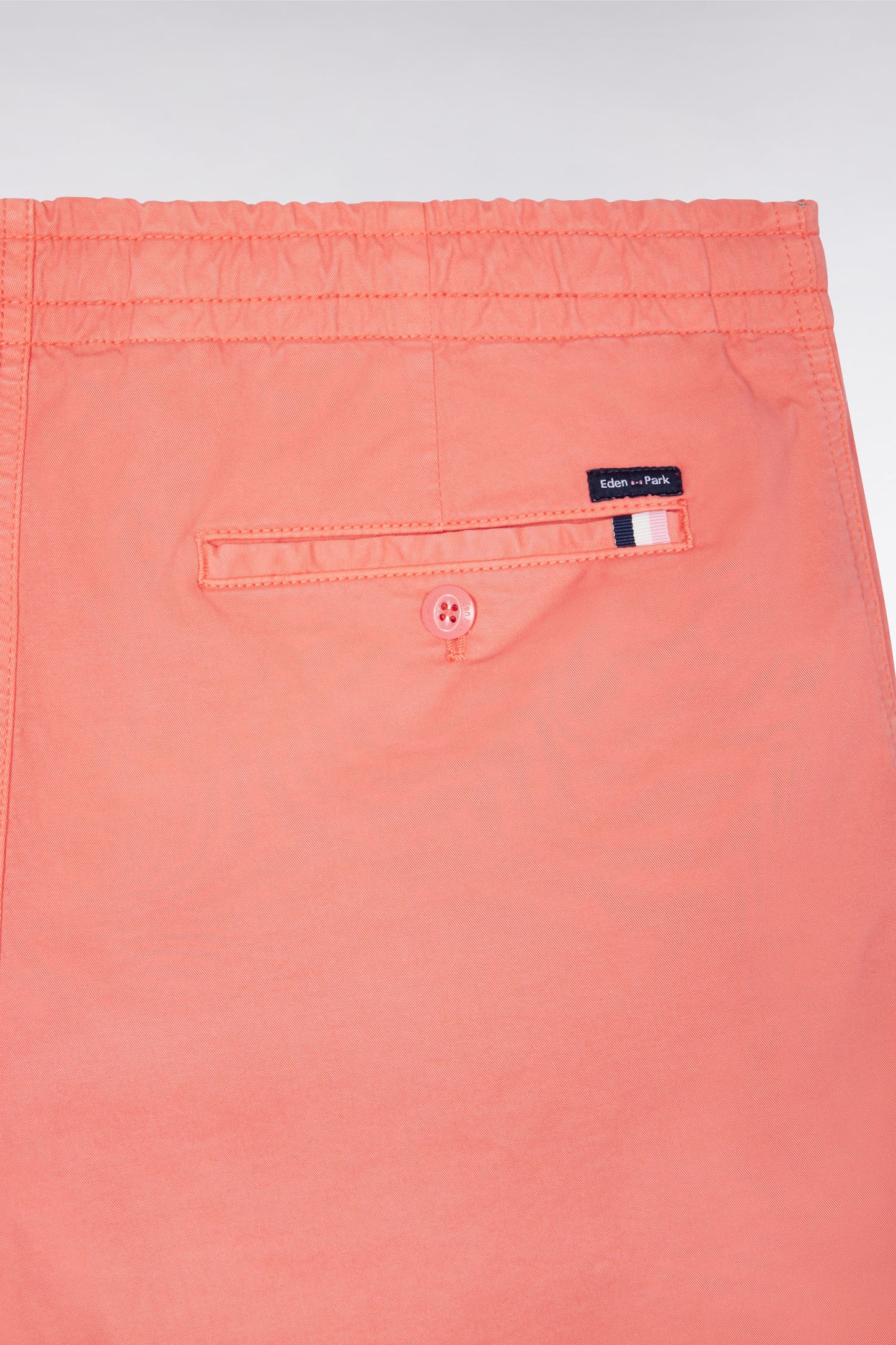 Elastic waist shorts in plain salmon pink stretch cotton
