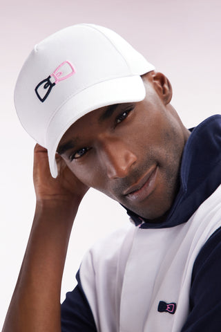 White cotton twill cap with two-tone embroidery