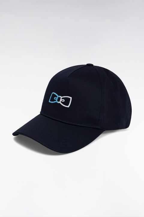Casquette unie en twill de coton marine broderies bicolores - Image 2