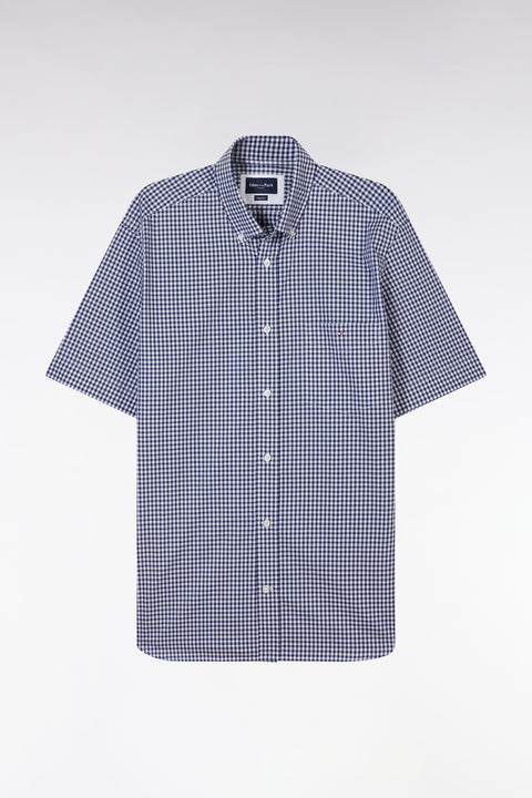 Straight short-sleeved shirt in dark blue gingham cotton - Image 2