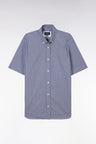 Straight short-sleeved shirt in dark blue gingham cotton