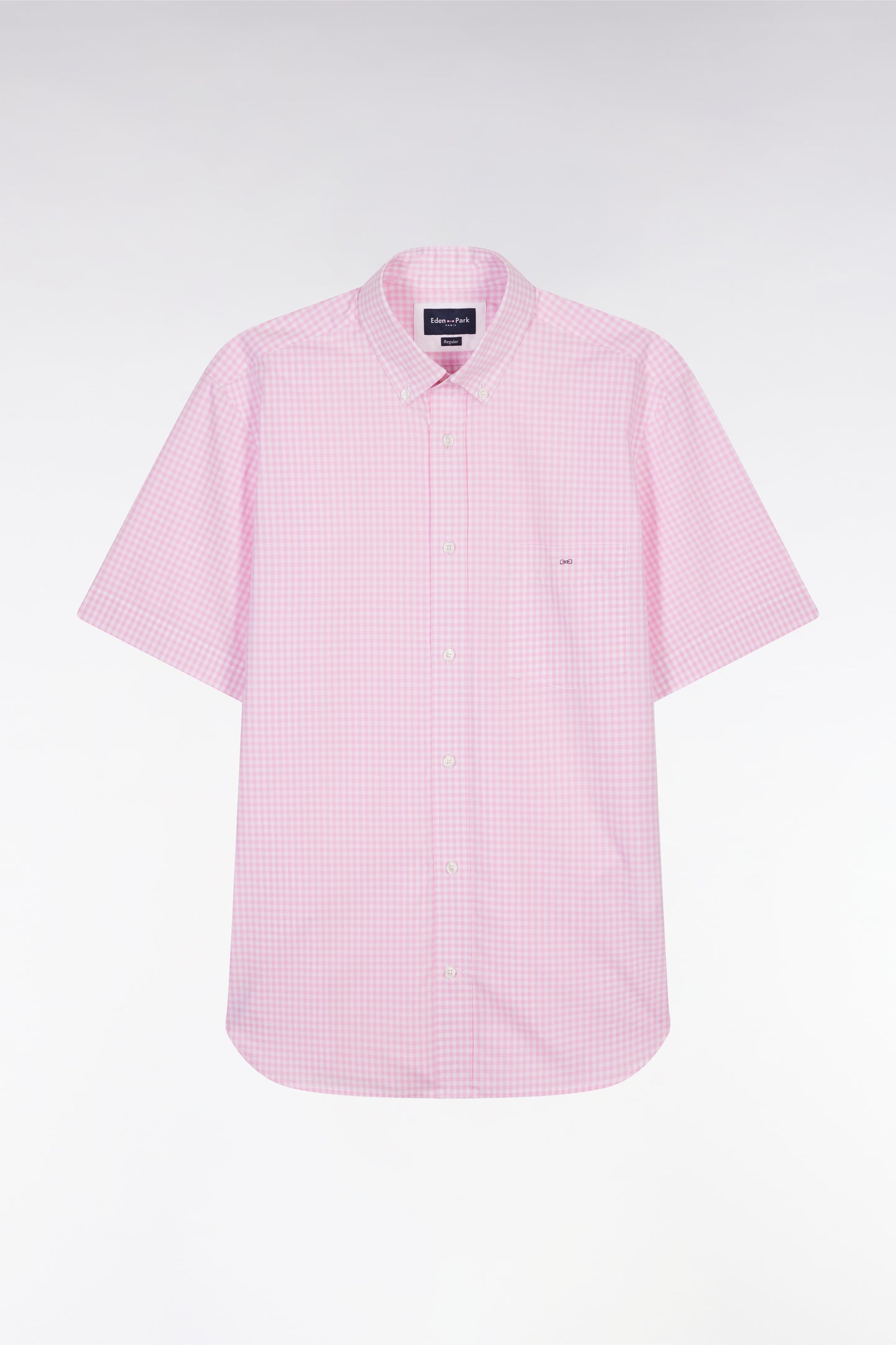 Straight short-sleeved shirt in pink gingham cotton
