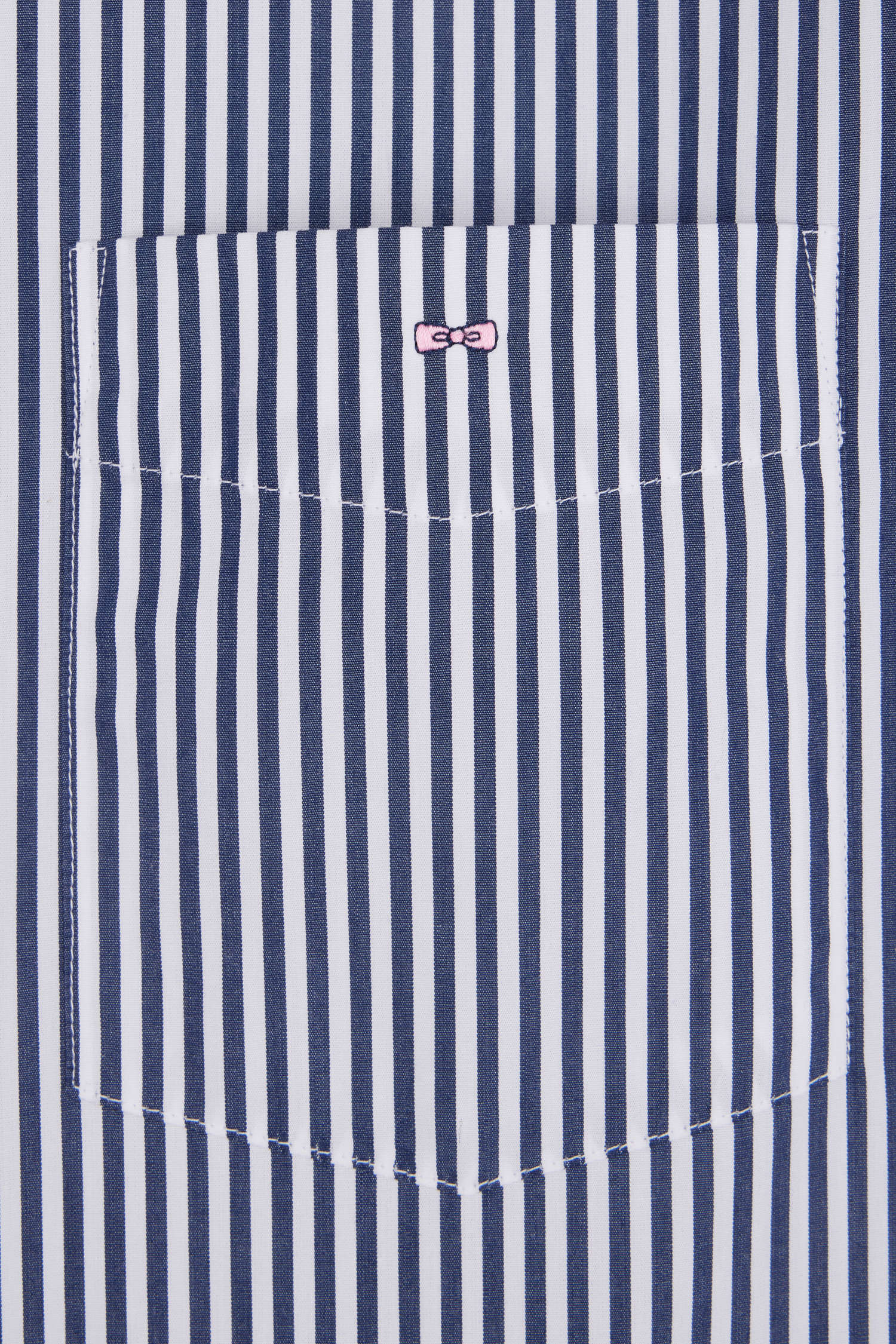Chemise à manches courtes en coton rayé bleu foncé coupe droite