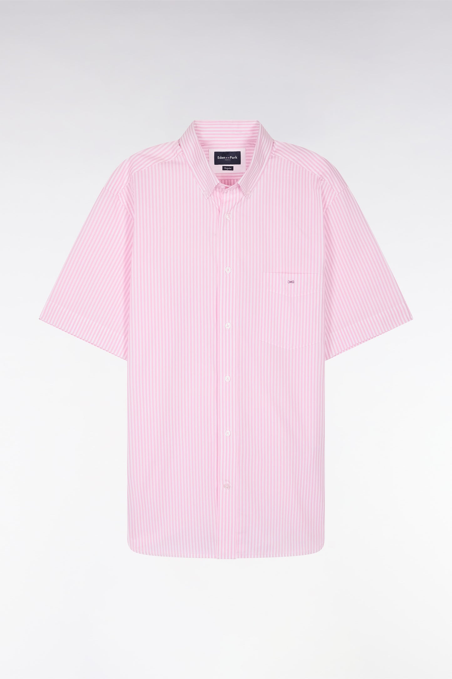 Straight short-sleeved shirt in striped pink cotton