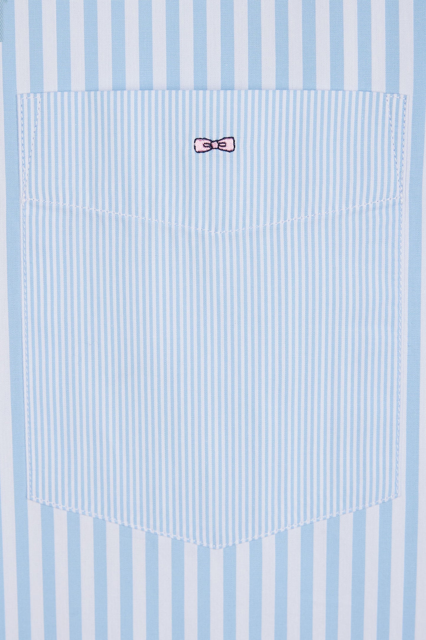 Straight short-sleeved shirt in sky blue striped poplin cotton