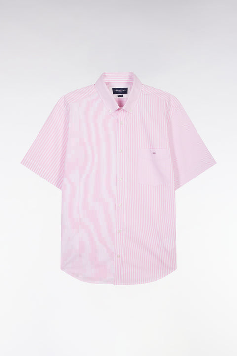 Straight short-sleeved shirt in pink striped poplin cotton - Image 2