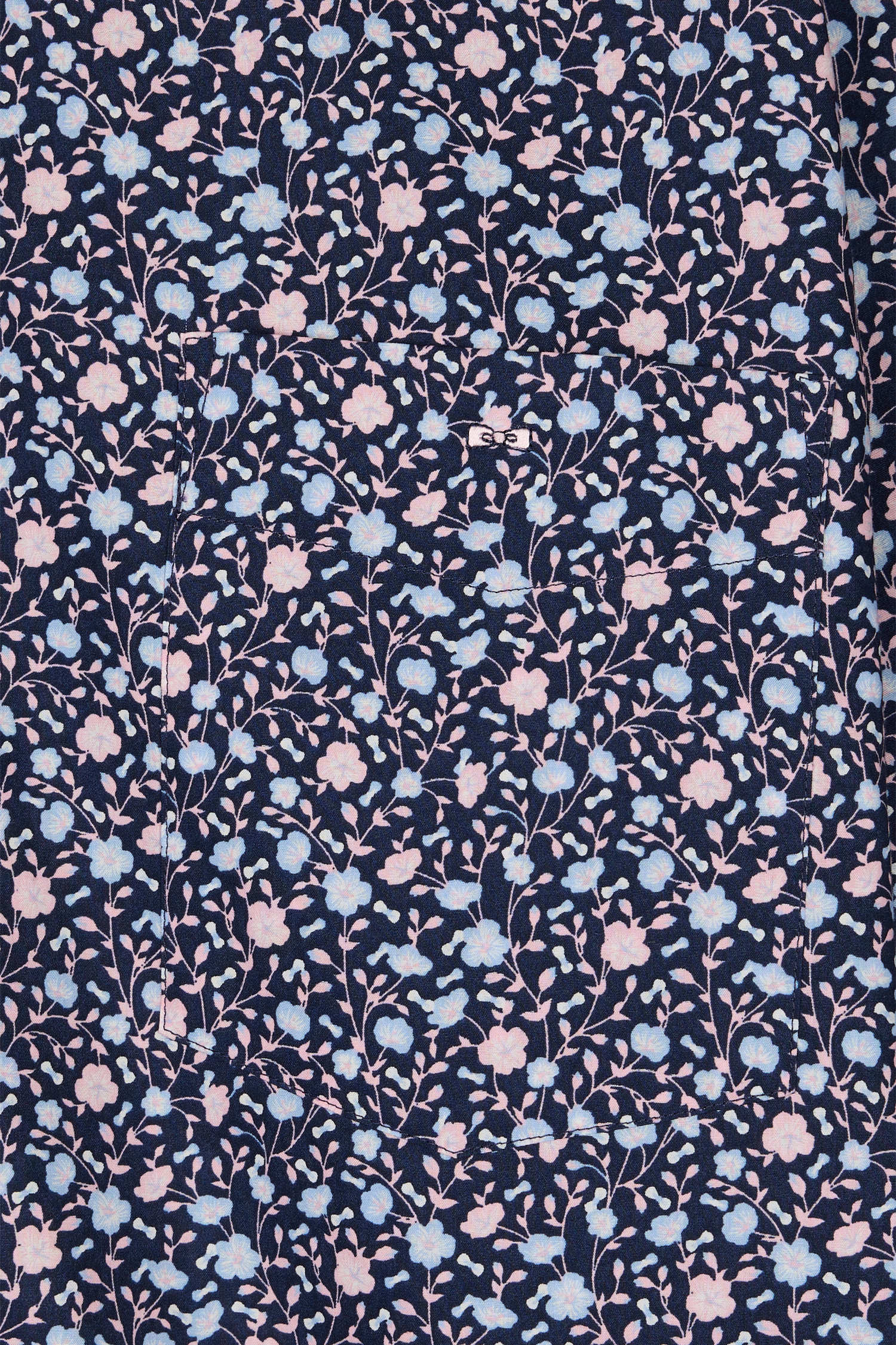 Chemise à manches courtes en popeline de coton marine imprimé floral rose coupe droite
