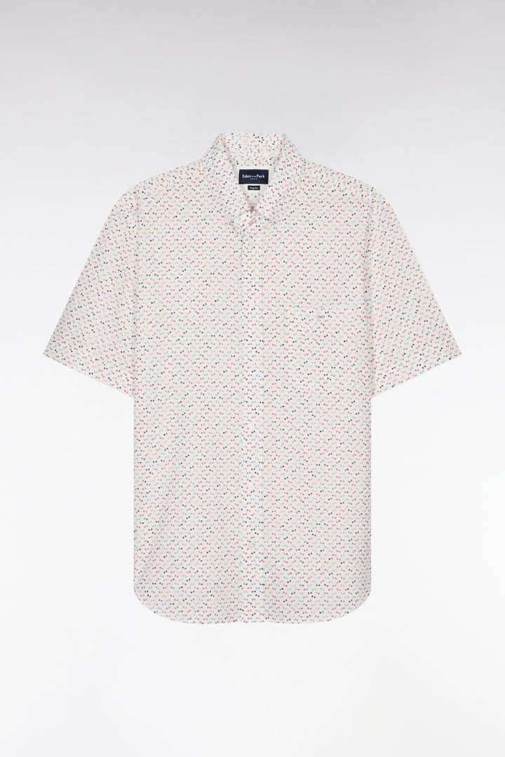 Chemise à manches courtes en popeline de coton écrue imprimé nœud papillon multicolore coupe droite