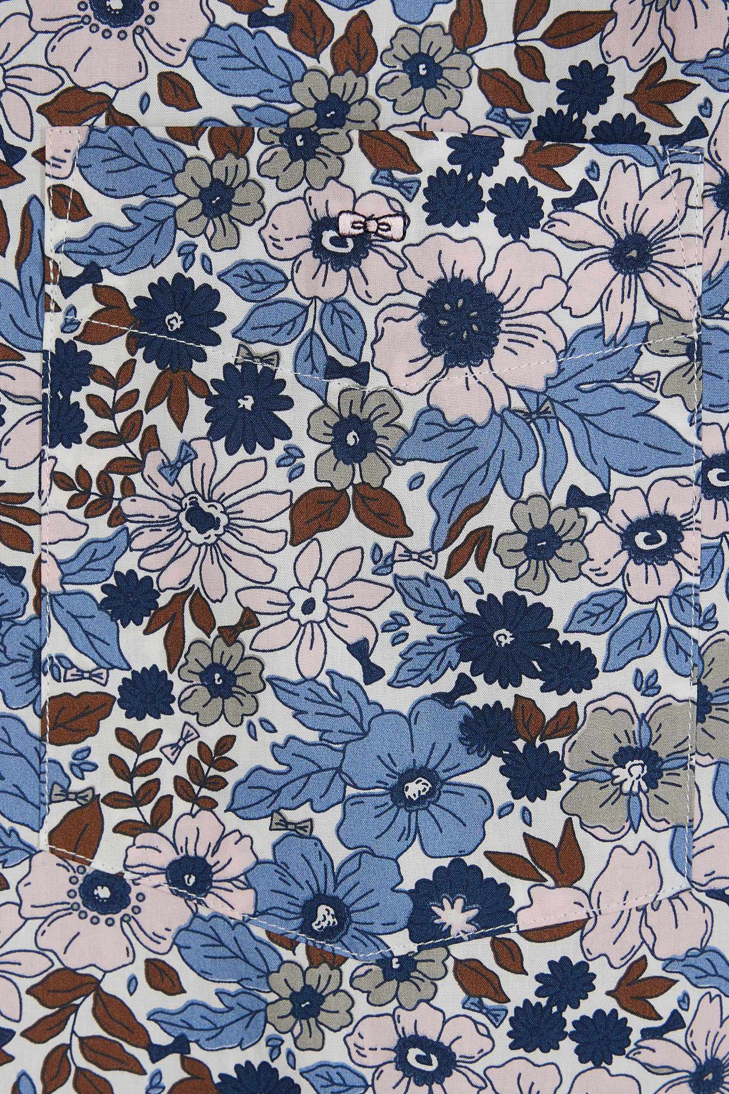 Chemise à manches courtes en popeline de coton bleue imprimé floral coupe droite