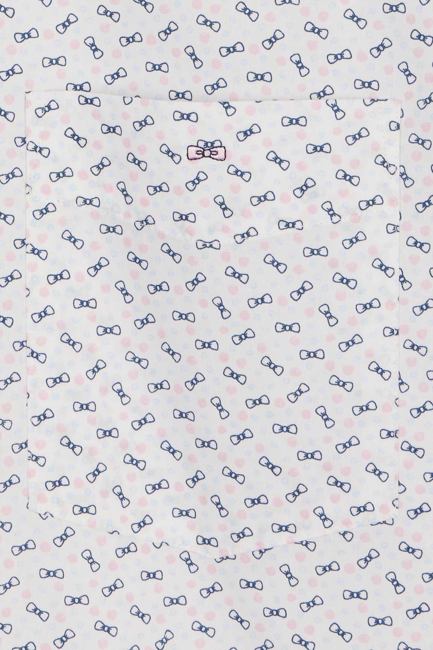 Straight short-sleeved shirt in ecru cotton poplin bow tie micropattern