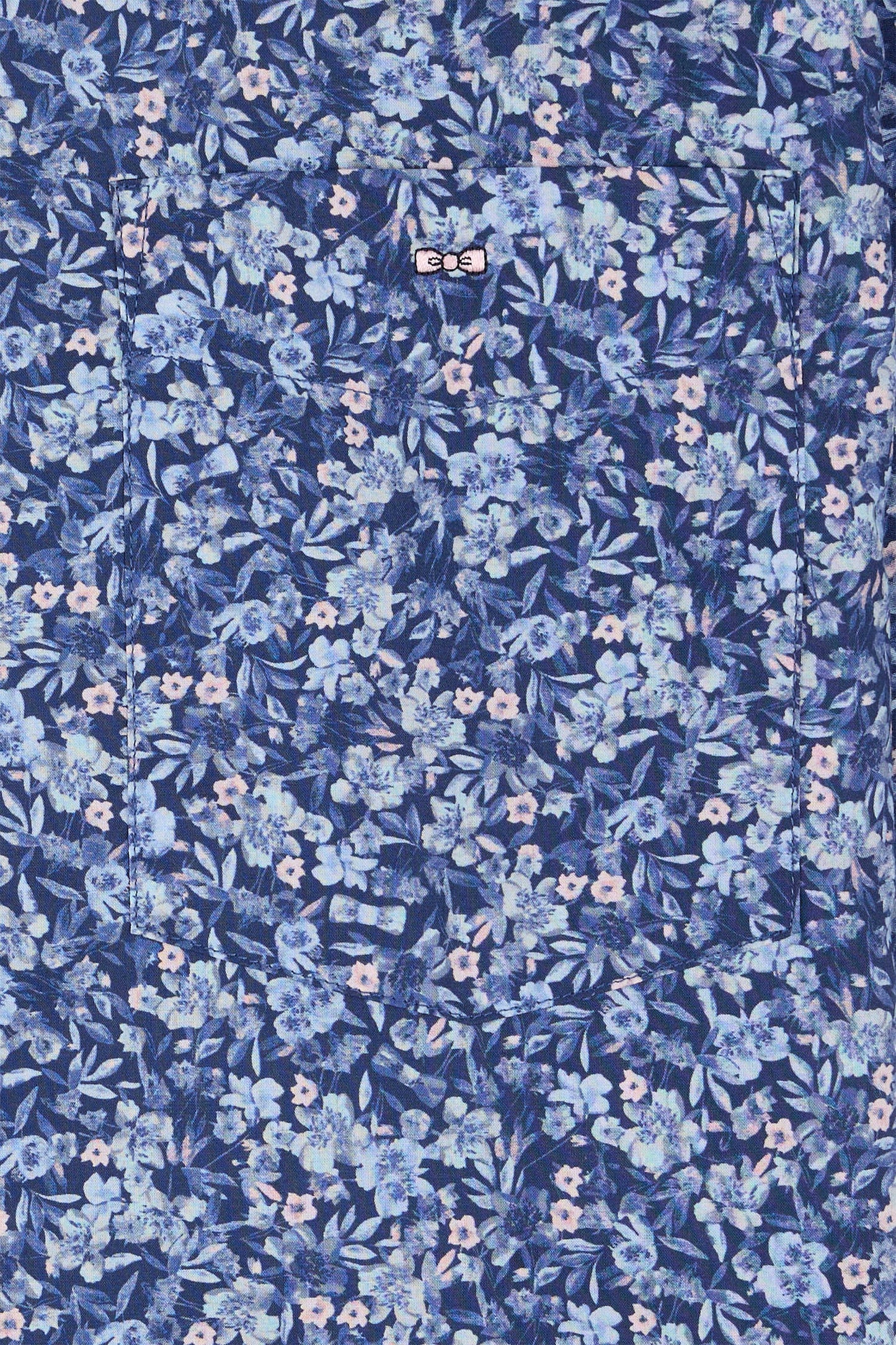 Straight short-sleeved shirt in Pima cotton poplin blue micro floral pattern