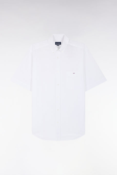 Straight short-sleeved white shirt in textured cotton - Image 2