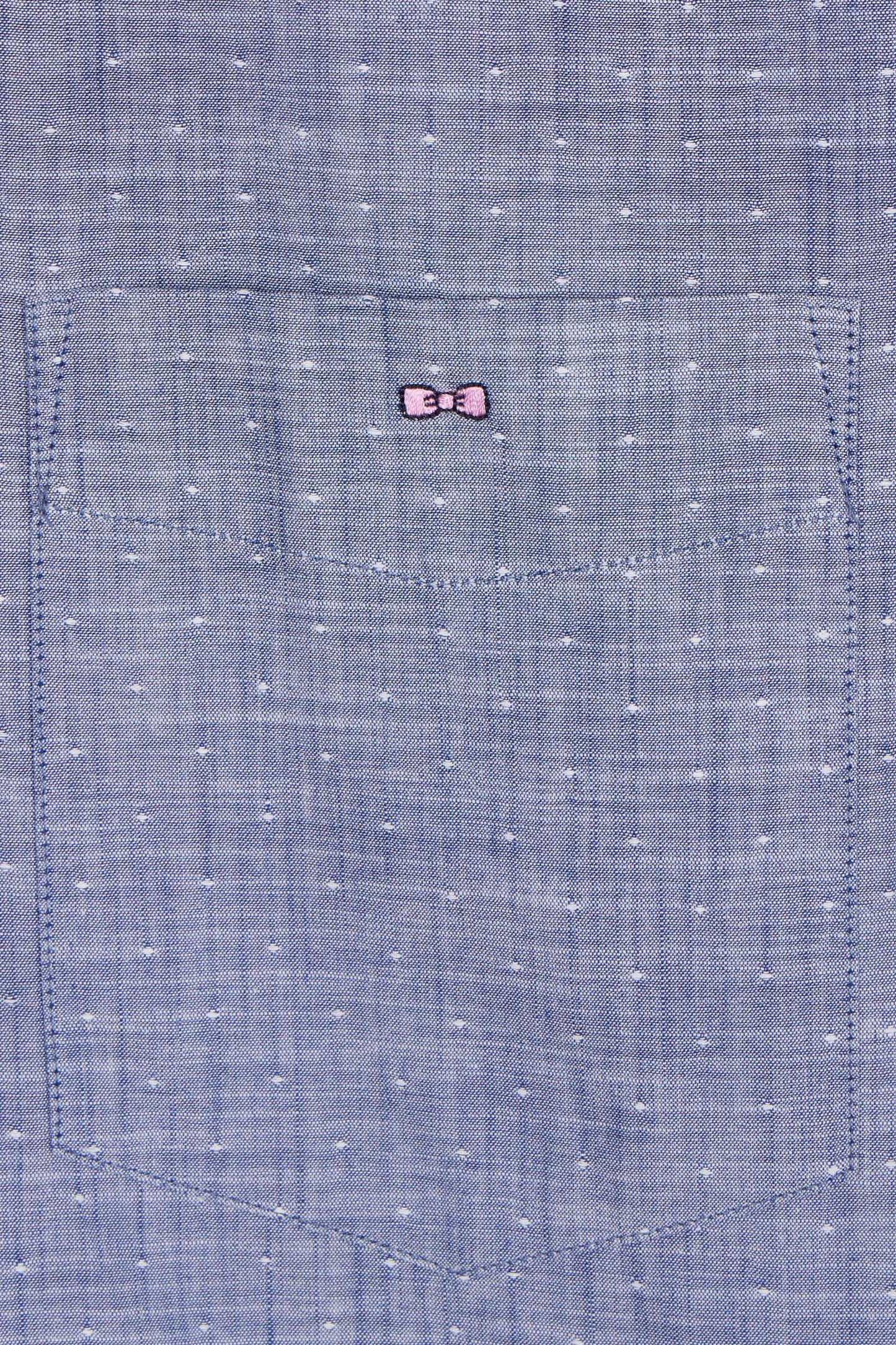 Straight short-sleeved dark blue shirt in textured cotton
