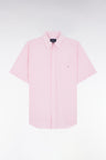 Straight short-sleeved pink shirt in textured cotton