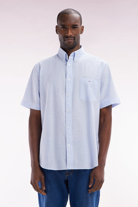 Straight short-sleeved sky blue cotton shirt - Image 1