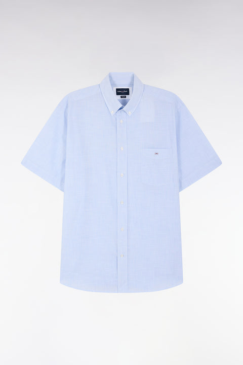 Straight short-sleeved sky blue cotton shirt - Image 2