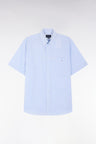 Straight short-sleeved sky blue cotton shirt