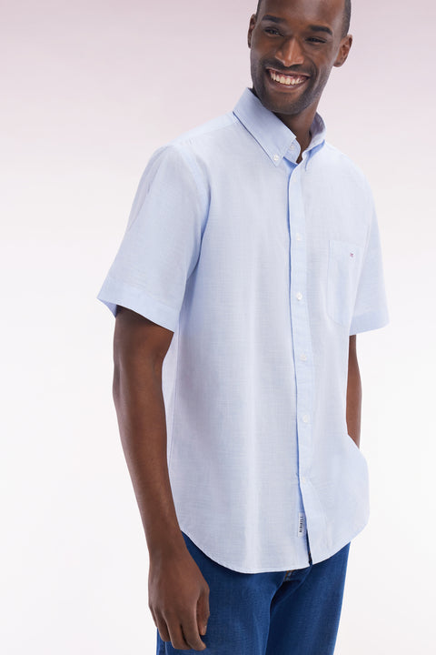 Straight short-sleeved sky blue cotton shirt - Image 3
