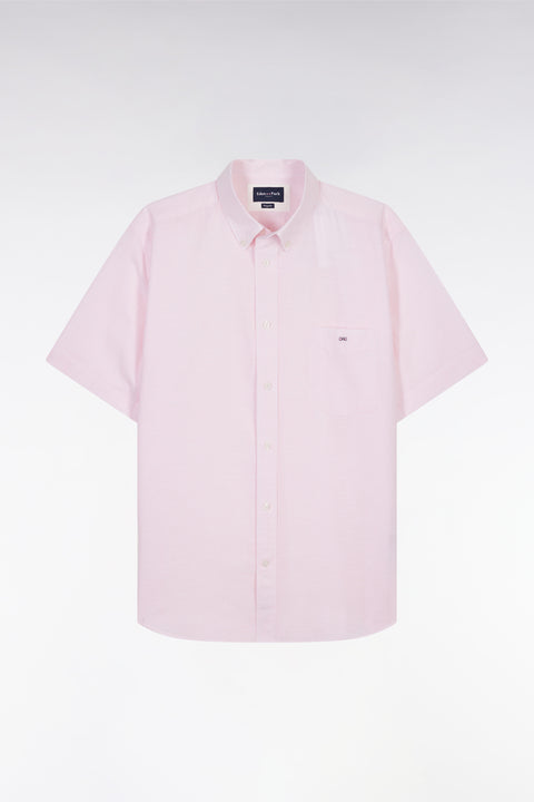 Straight short-sleeved pink cotton shirt - Image 2