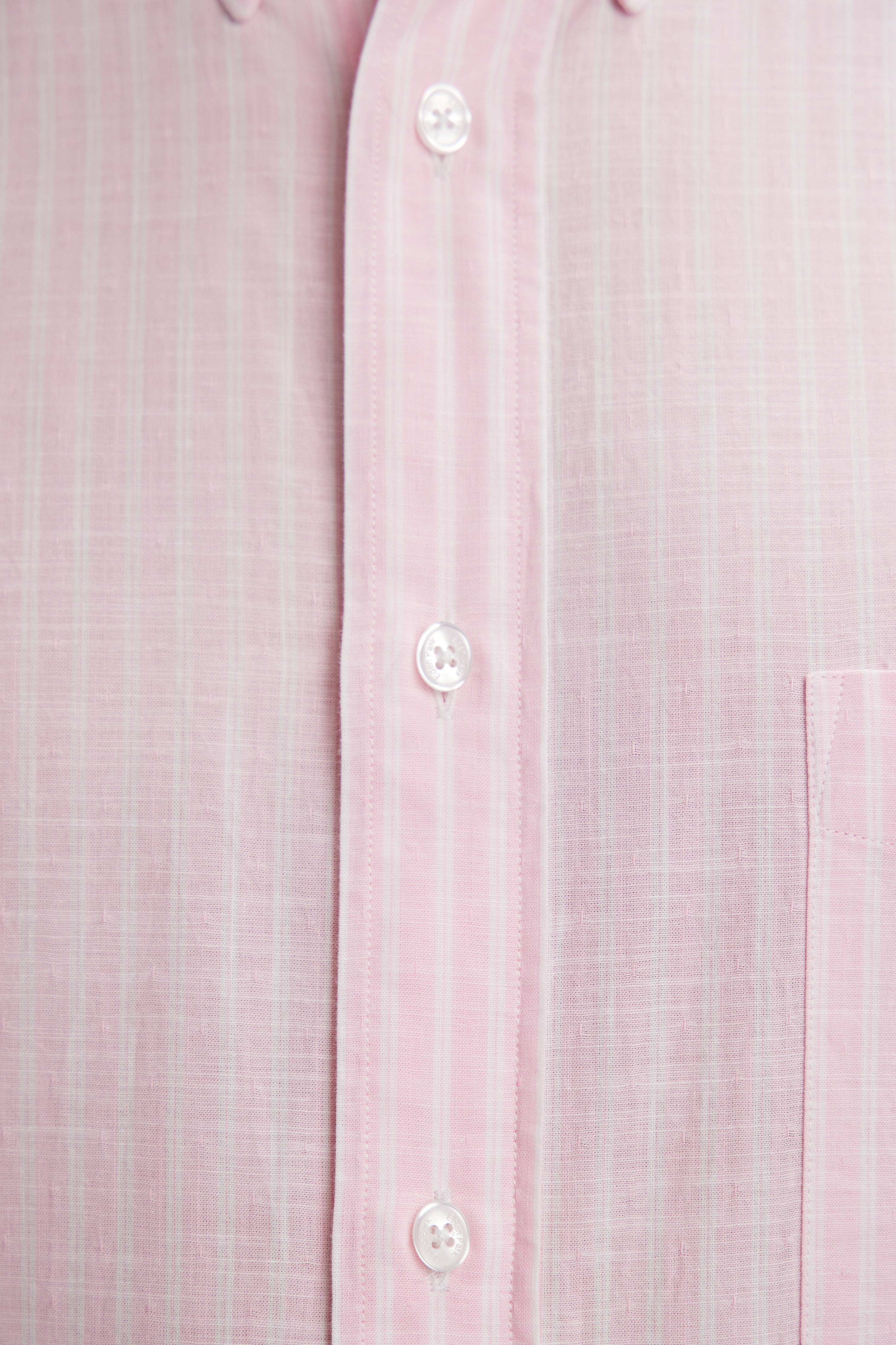 Chemise rayée à manches courtes en coton rose coupe droite