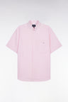 Straight striped short-sleeved pink cotton shirt
