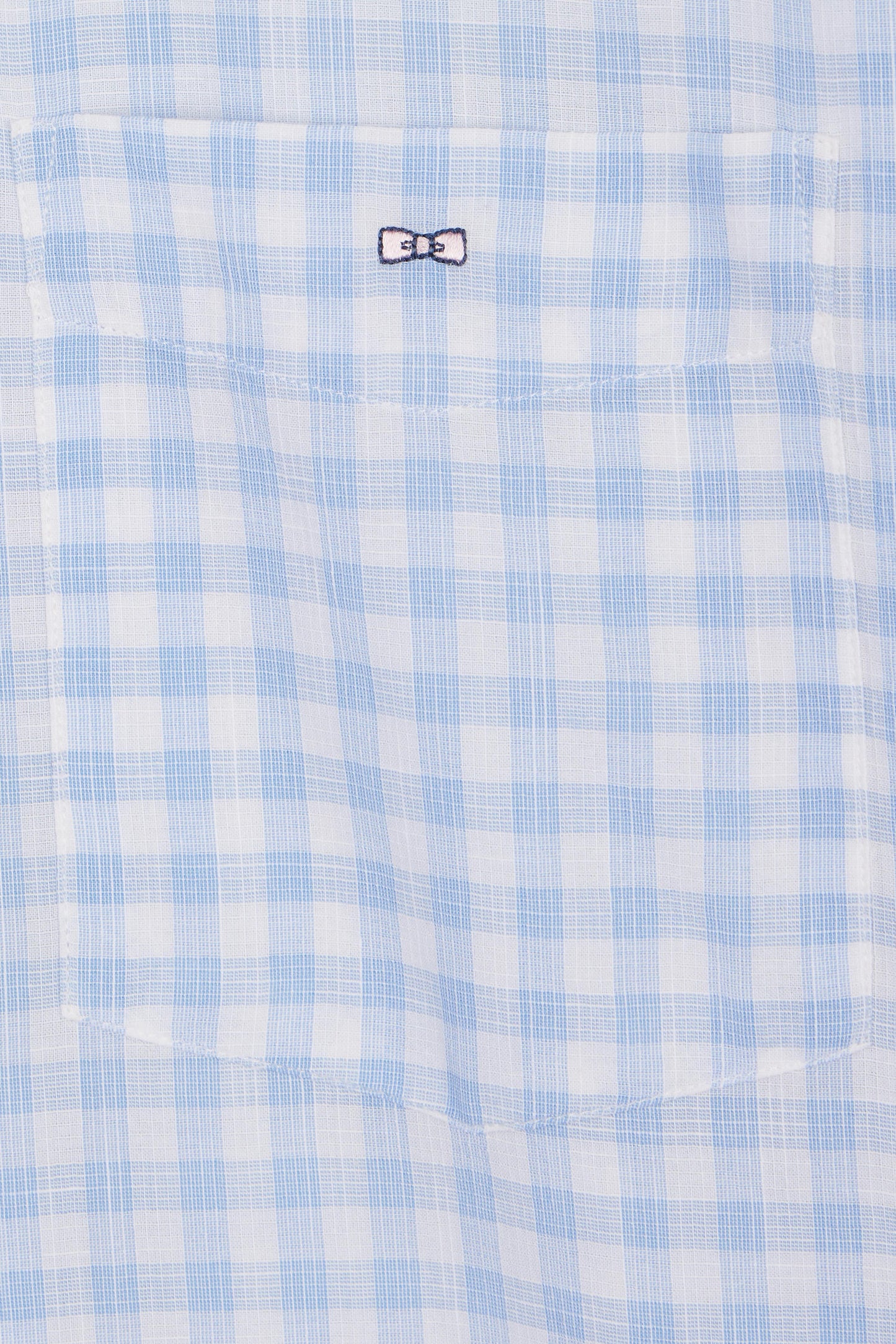 Straight-fit short sleeved sky blue gingham checked cotton shirt