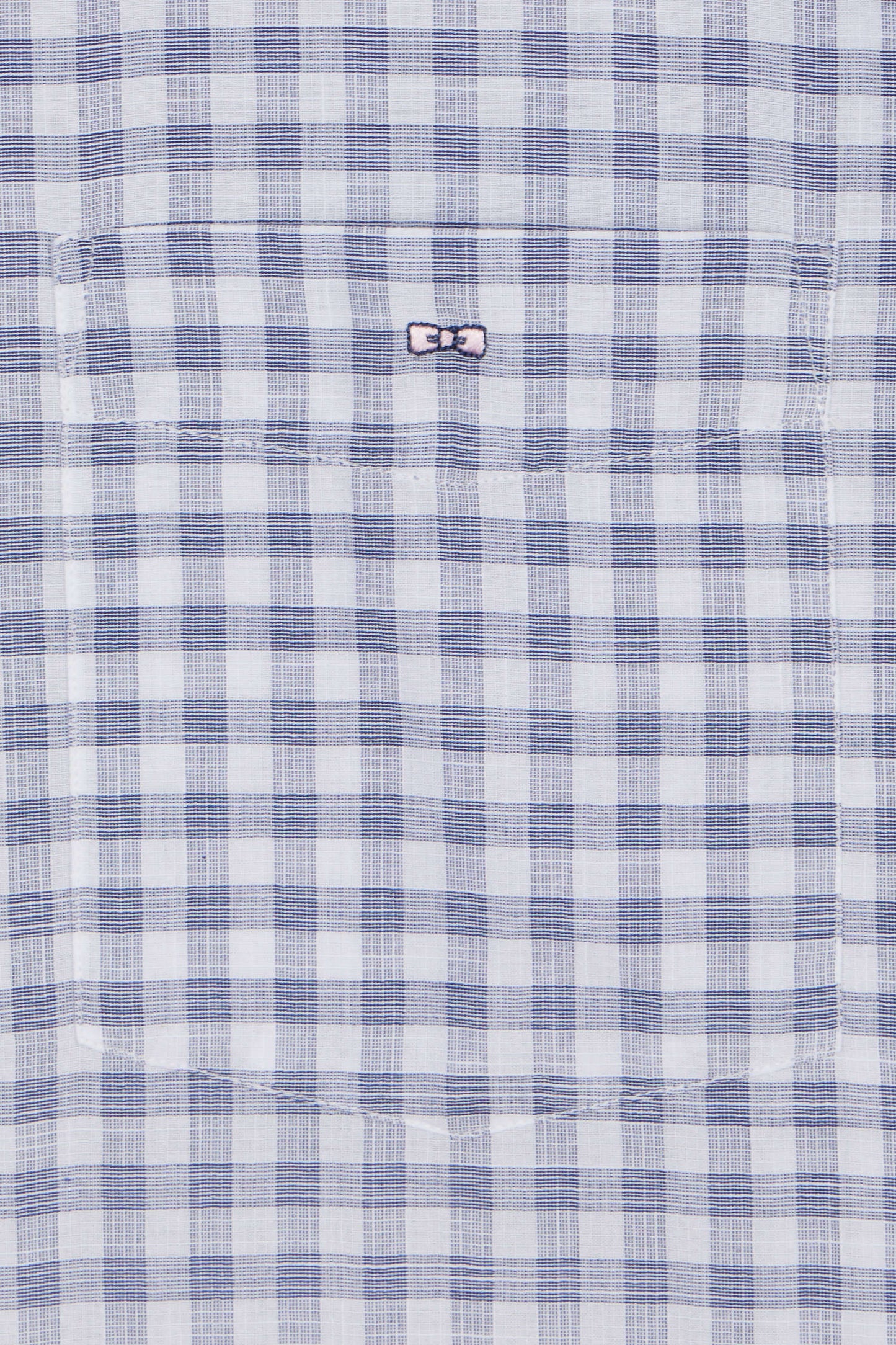 Straight-fit short sleeved navy gingham checked cotton shirt