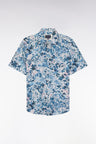 Slim-fit short-sleeved floral print shirt in navy cotton