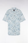 Slim-fit short-sleeved shirt in blue-grey cotton with a floral print
