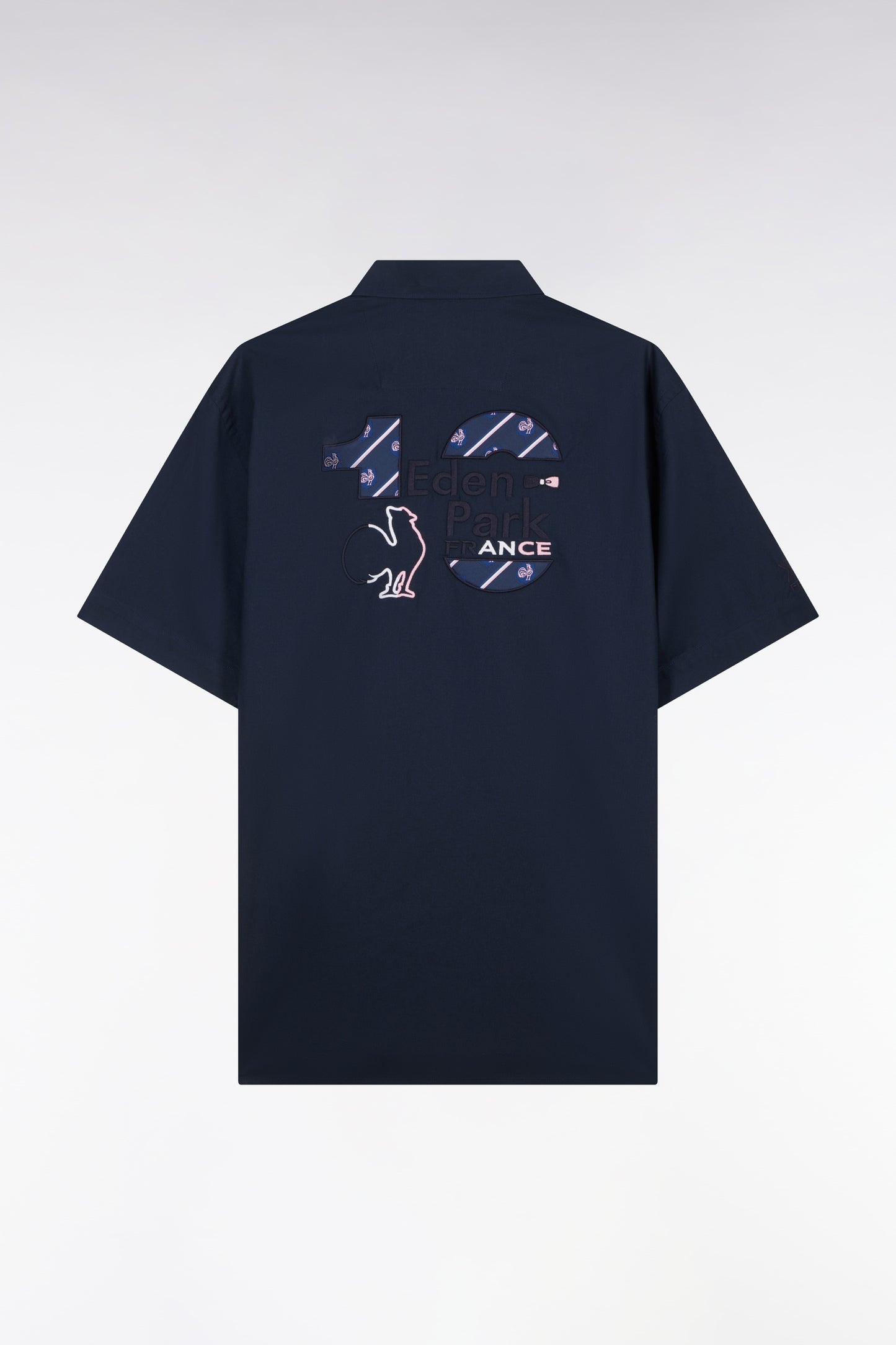 XV de France short-sleeved navy cotton shirt with back embroidery