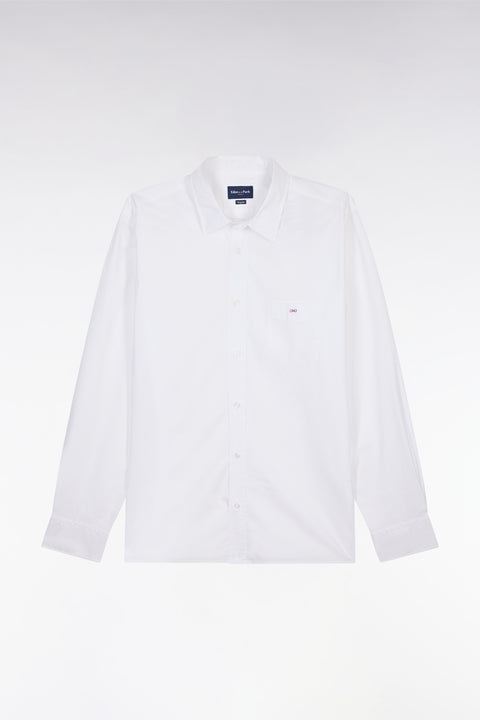 Straight-fit unisex shirt in white stretch cotton and lyocell - Image 2