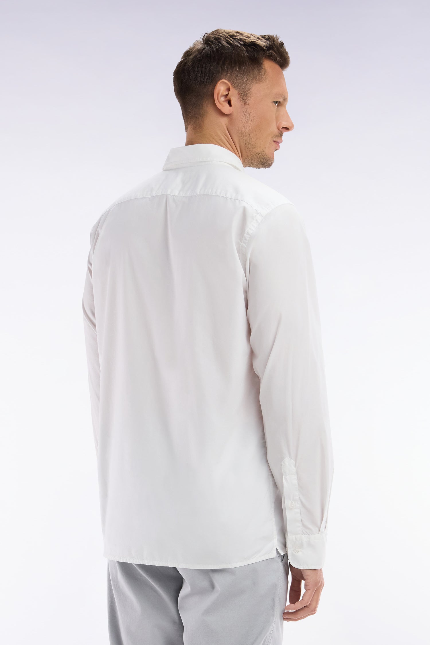 Chemise unisexe en coton et lyocell stretch blanc coupe droite