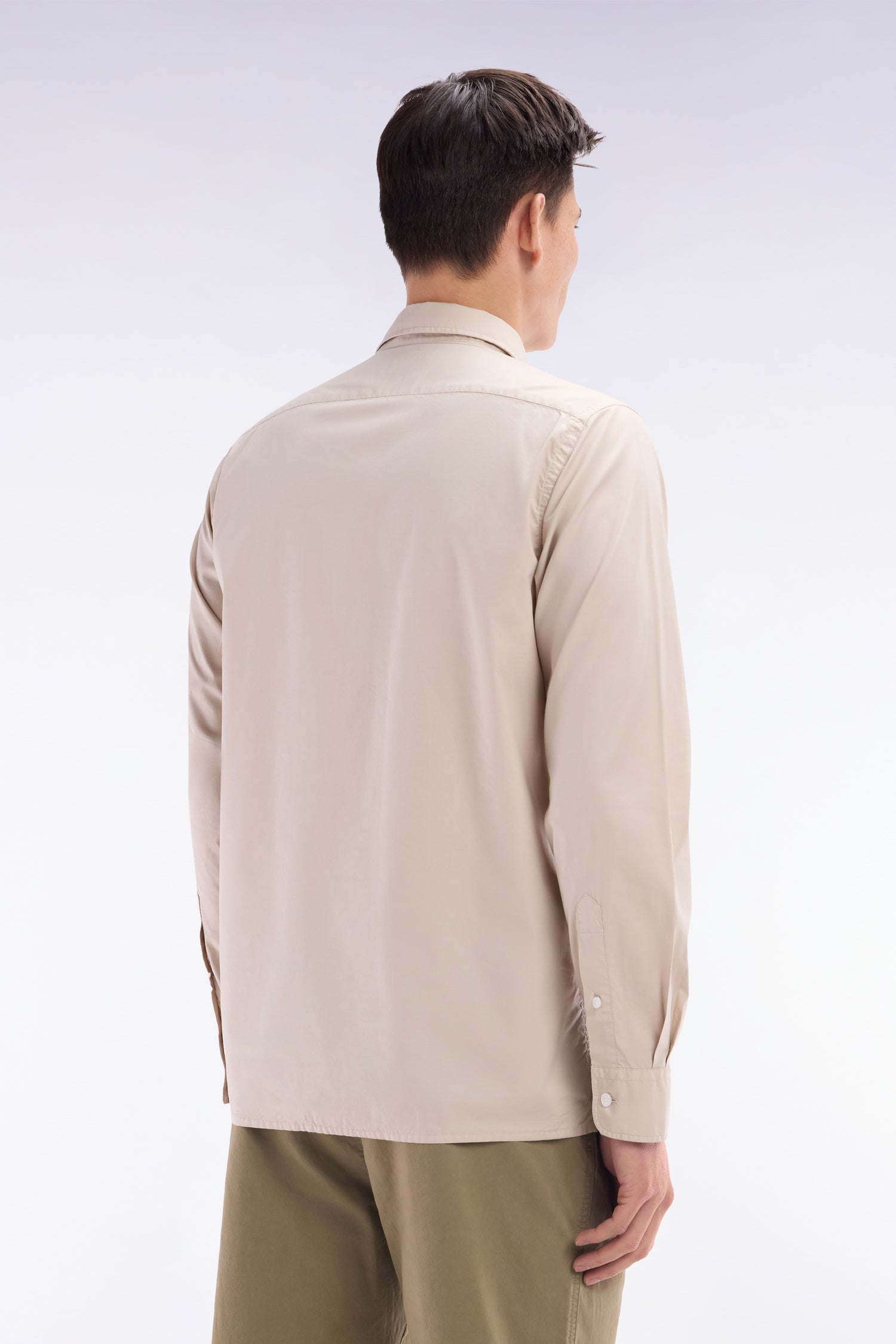 Chemise unisexe en coton et lyocell stretch beige coupe droite