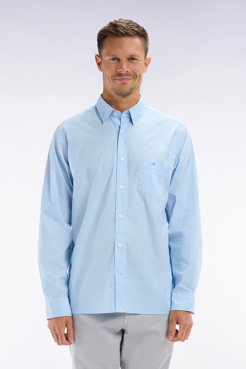 Straight-fit unisex shirt in sky blue stretch cotton and lyocell - Image 1