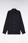 Straight-fit unisex shirt in navy stretch cotton and lyocell