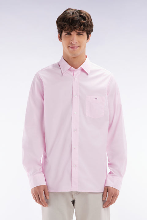 Straight-fit unisex shirt in pink stretch cotton and lyocell - Image 1