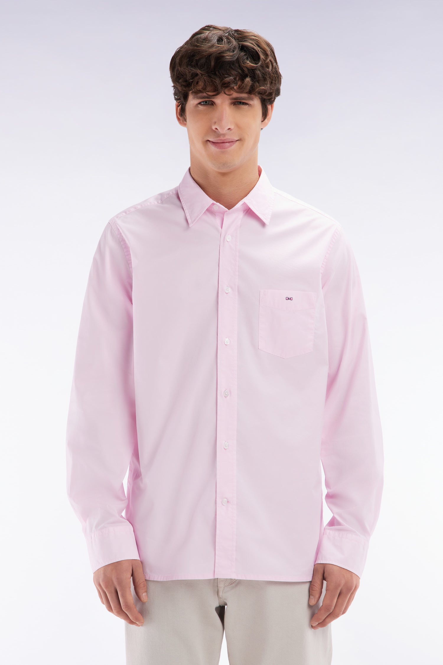 Chemise unisexe en coton et lyocell stretch rose coupe droite