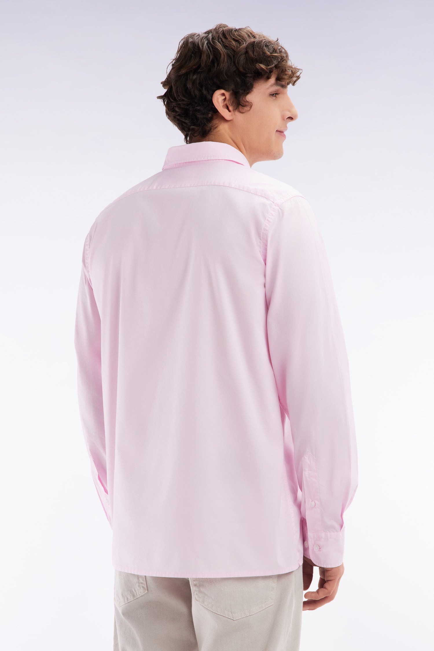 Chemise unisexe en coton et lyocell stretch rose coupe droite