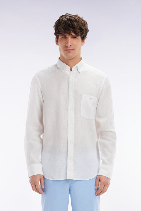 Chemise en lin blanc unie coupe droite - Image 1