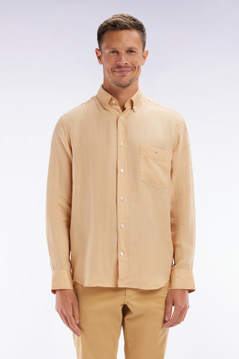 Chemise en lin camel unie coupe droite - Image 1
